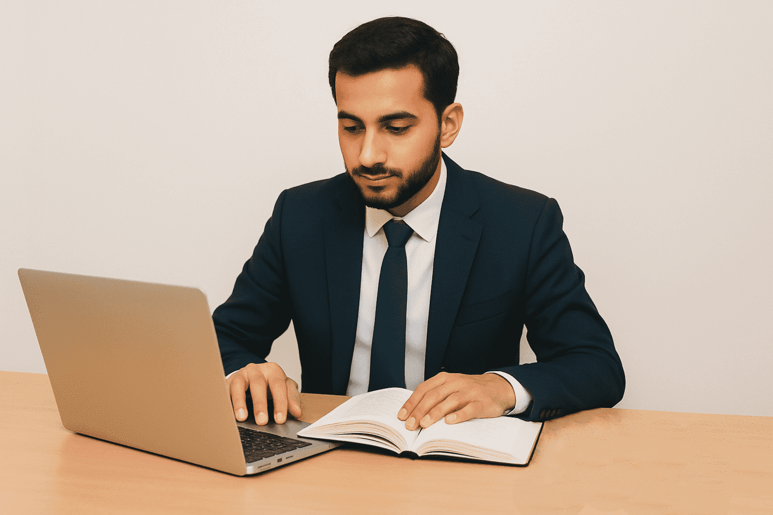  "Realistic photo of a business professional studying a UK accredited MBA." 