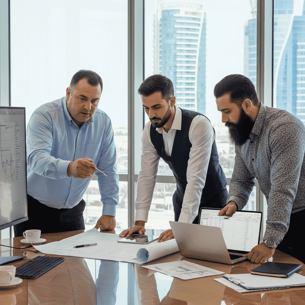  Project management professionals discussing strategic plans in Kuwait 