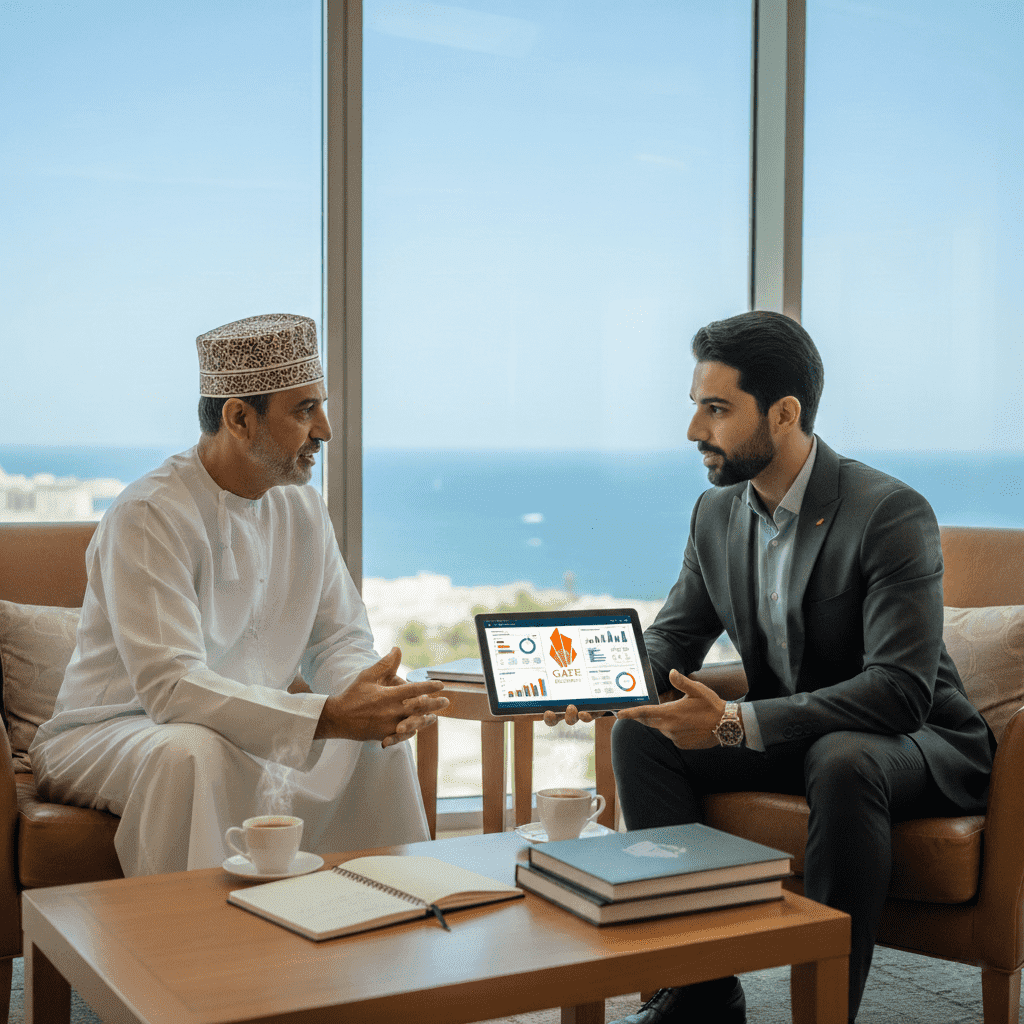  Professional in Muscat studying for a fellowship with Gate Academy branding and data analytics. 