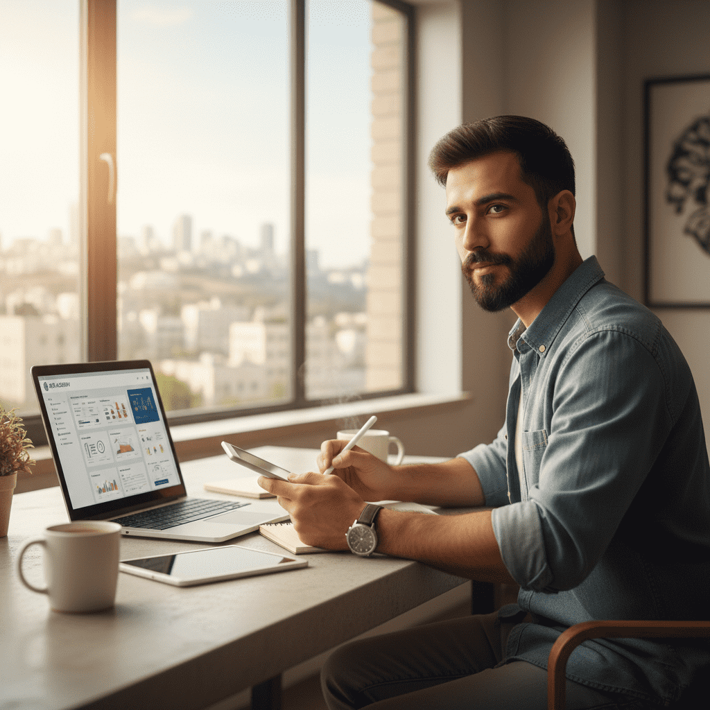  A man studying a professional master online via Gate Academy. 