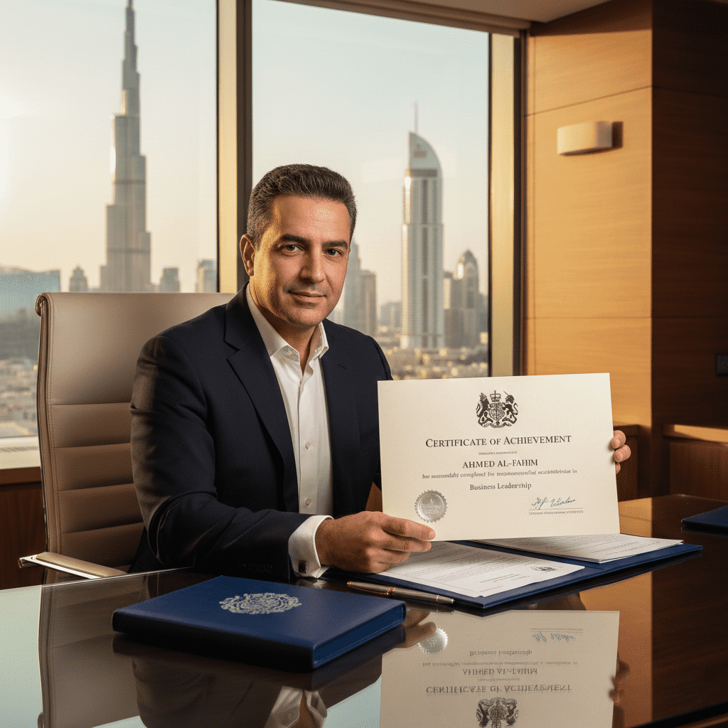  Businessman in Riyadh holding a British accredited degree certificate 